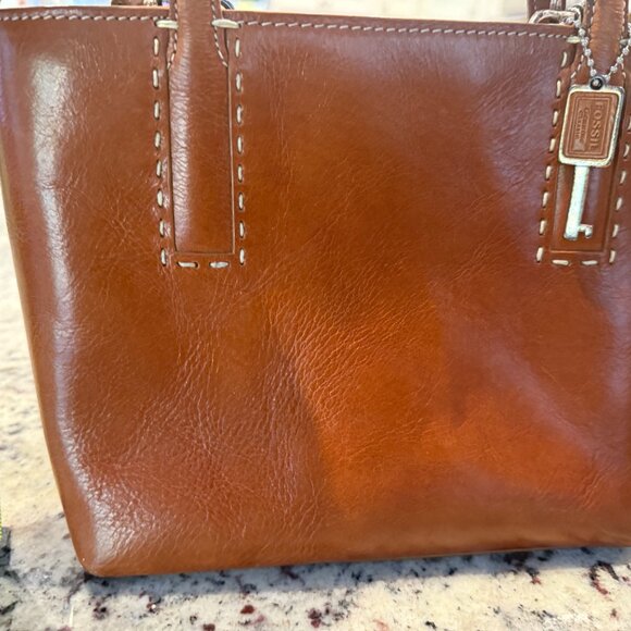 Fossil Vintage Brown Leather Double Handle / Crossbody Purse - Picture 5 of 7